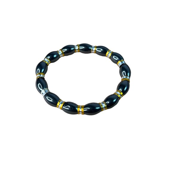 Black & Rainbow Hematite Beaded Stretch Bracelet Unisex 8" - Picture 1 of 6